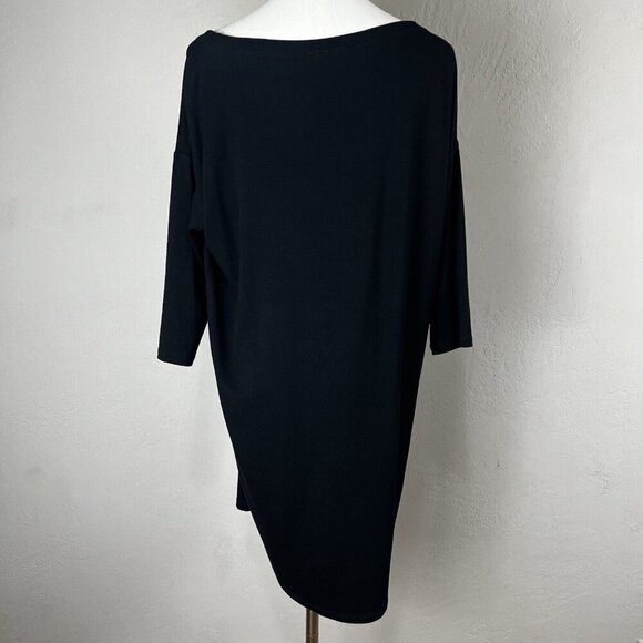 Eileen Fisher Dress Tunic Black Jersey Asymmetric Neckline Size Medium‎ Petite - Picture 5 of 11